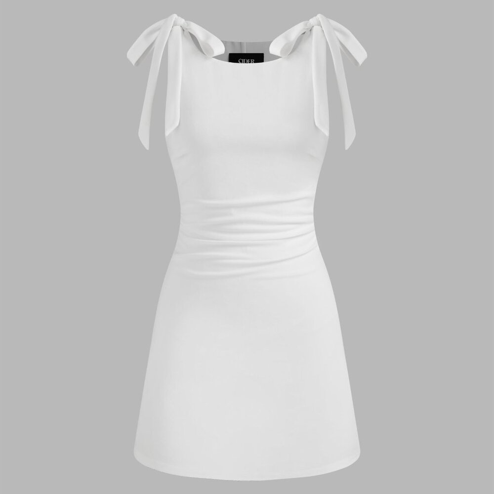 Cider Square Neck Solid Bowknot Mini Dress